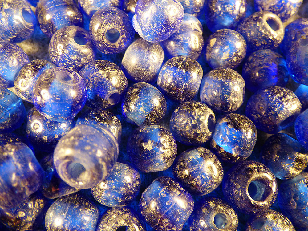 10 Huron Indian Cobalt Blue Glass Old Style Trade Beads w/Patina Fur Trade 1800s