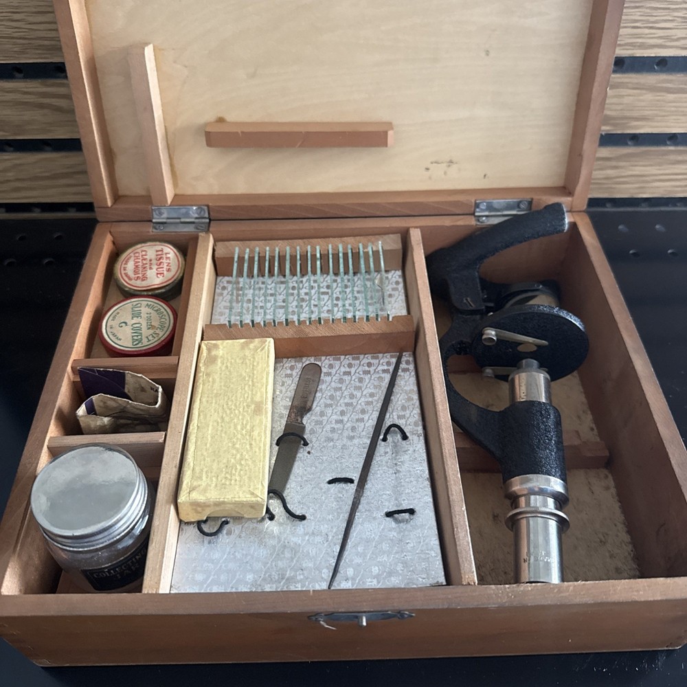 Vintage Microscope Set With Box And Slides