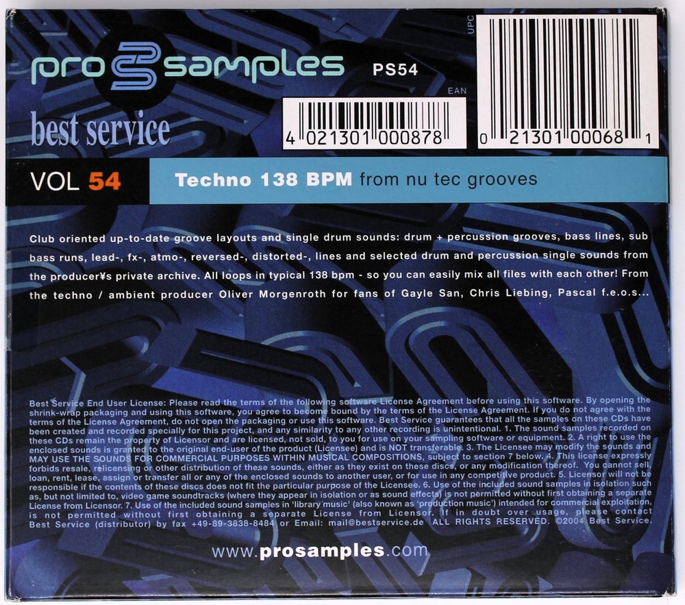 Best Service Pro Samples 54 Techno 138 BPM Sample/Sound Library/Sampling CD