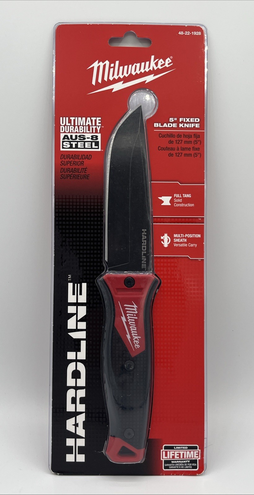 Milwaukee 5-Inch HARDLINE Full Tang Fixed Blade Knife Lifetime Warranty