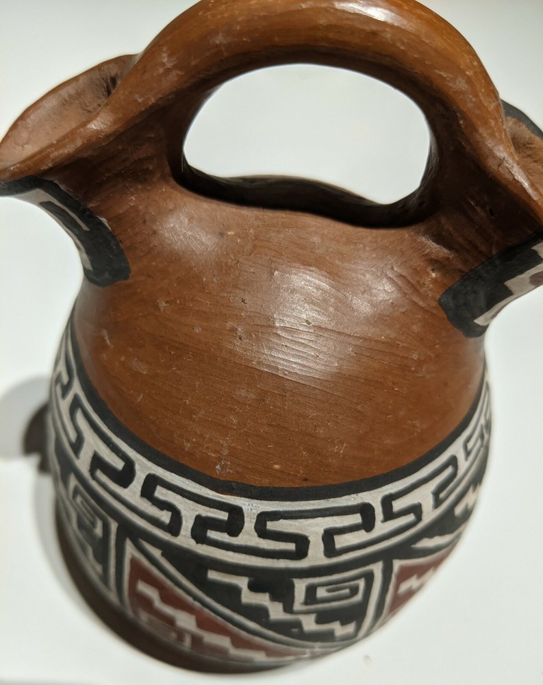 Pomaire Chile Hand Painted Geometric Pattern Decorative Pottery Signed RE