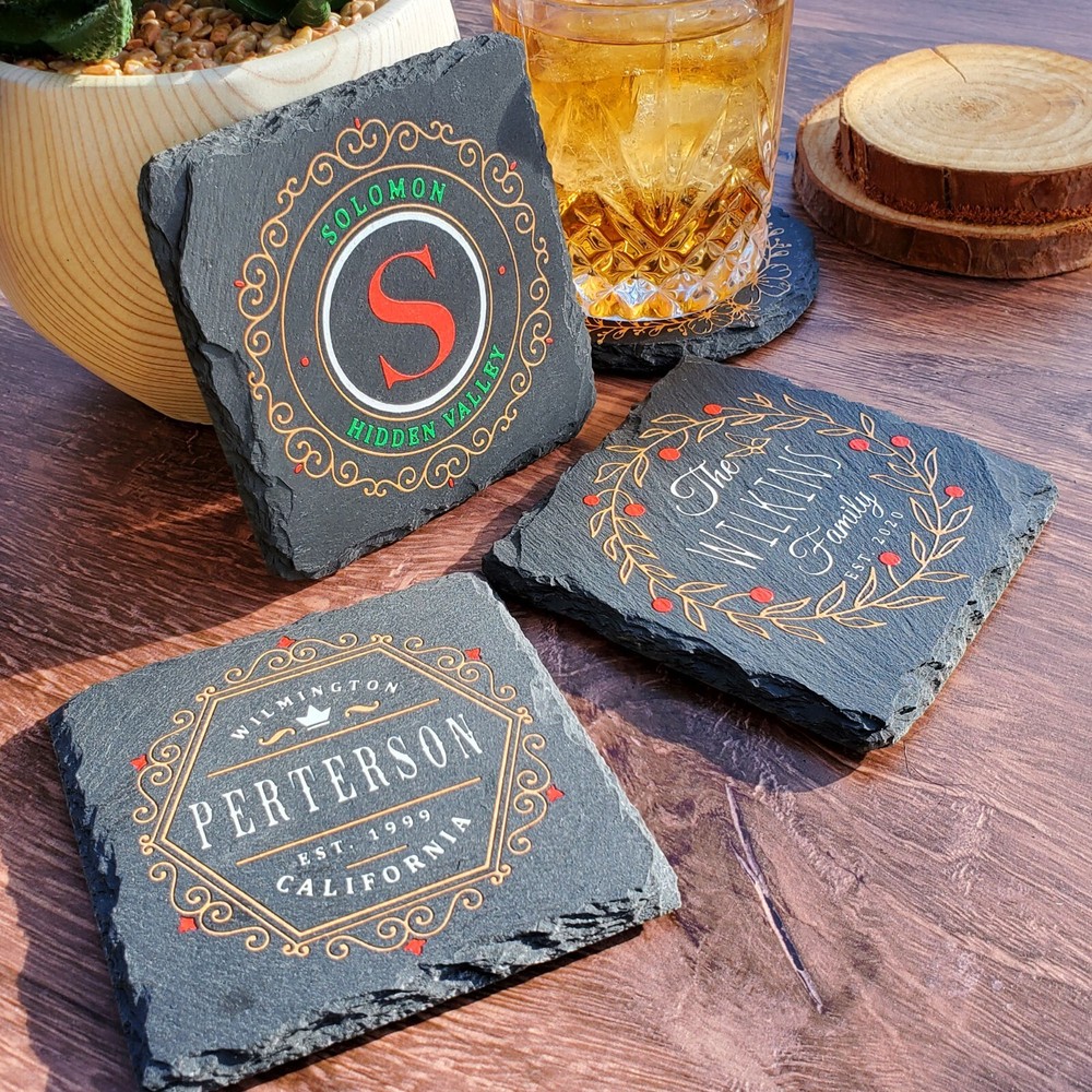 Custom Made Monogram Personalized Slate Stone Drink Coasters SLCCT