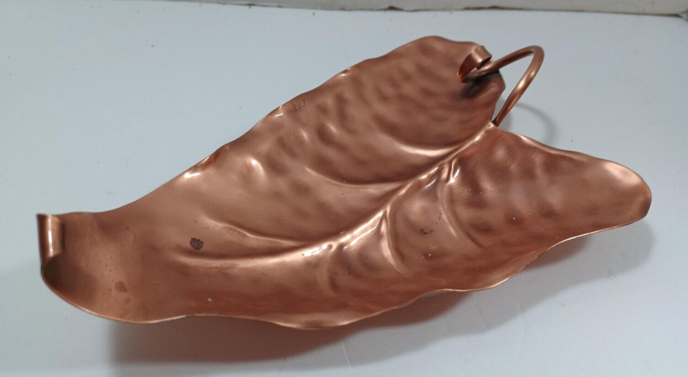 Vtg Gregorian MCM Solid Copper Leaf Shaped Trinket Dish Tray Made in USA
