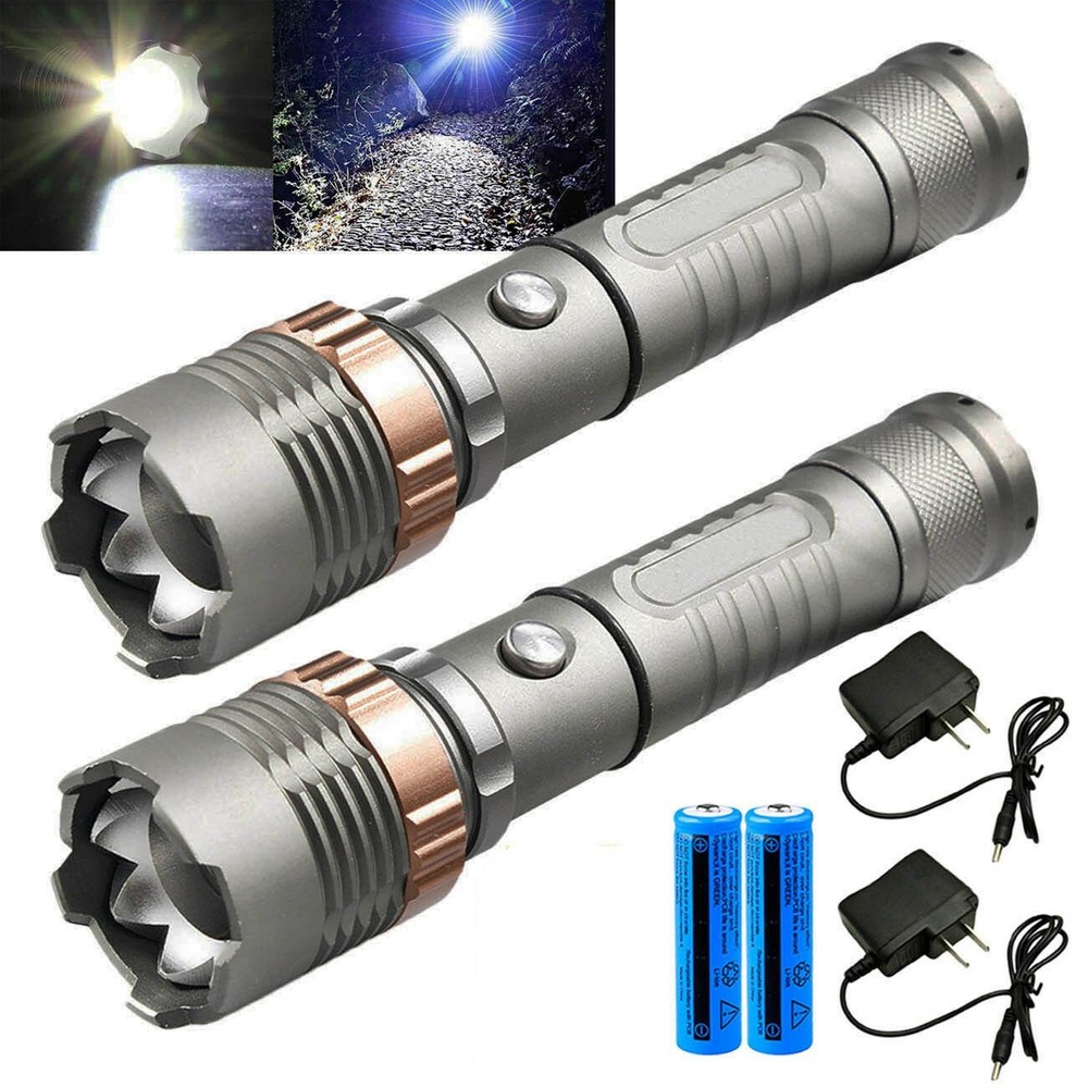 2pcs Super Bright 22000000LM LED Flashlight High Powered Torch Rechargeable Lamp