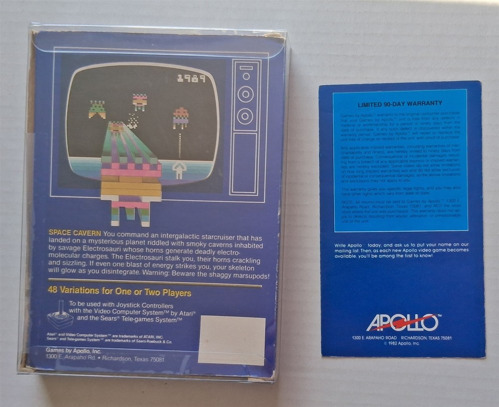 Atari 2600 - original box, manual, clear case for Space Cavern (Apollo)