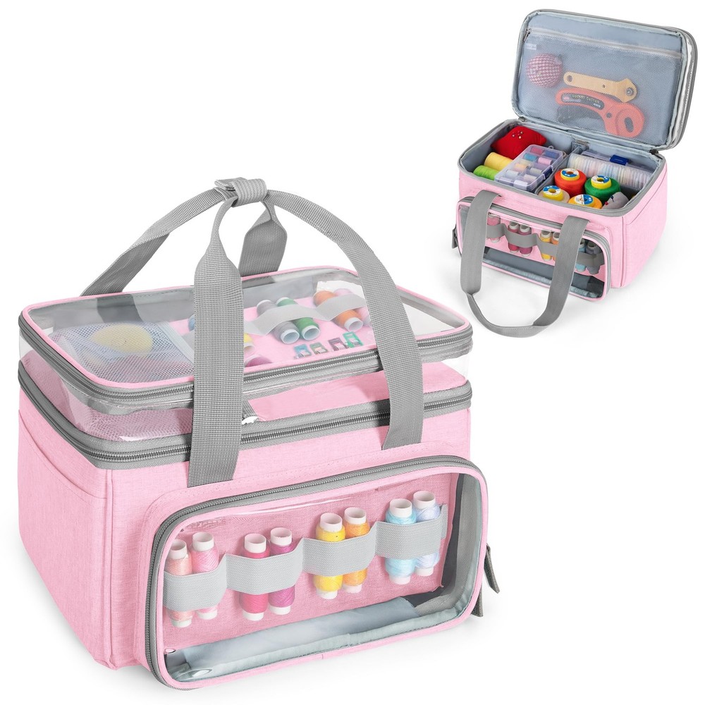 Double-Layer Sewing Storage Organizer with Transparent Compartment, Large Sew...