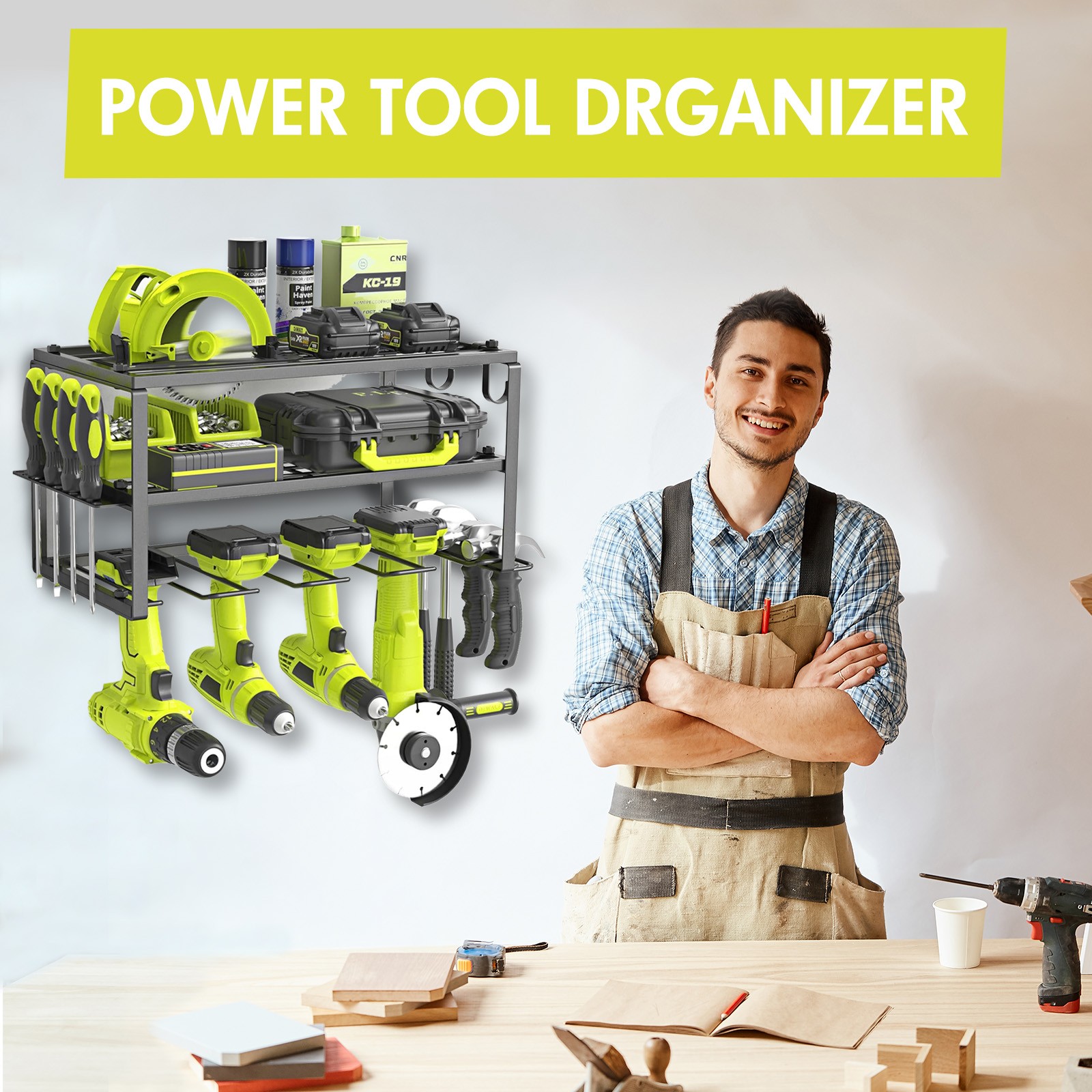 Power Tool Organizer Wall Mounted Power Tool Rack for Cordless Drill Storage