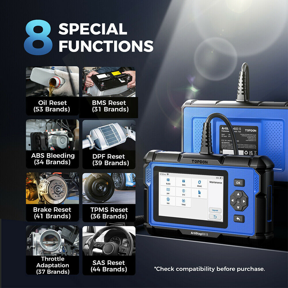 TOPDON AD600S OBD2 Diagnostic Scanner ABS SRS Code Reader Oil EPB SAS TPMS Reset