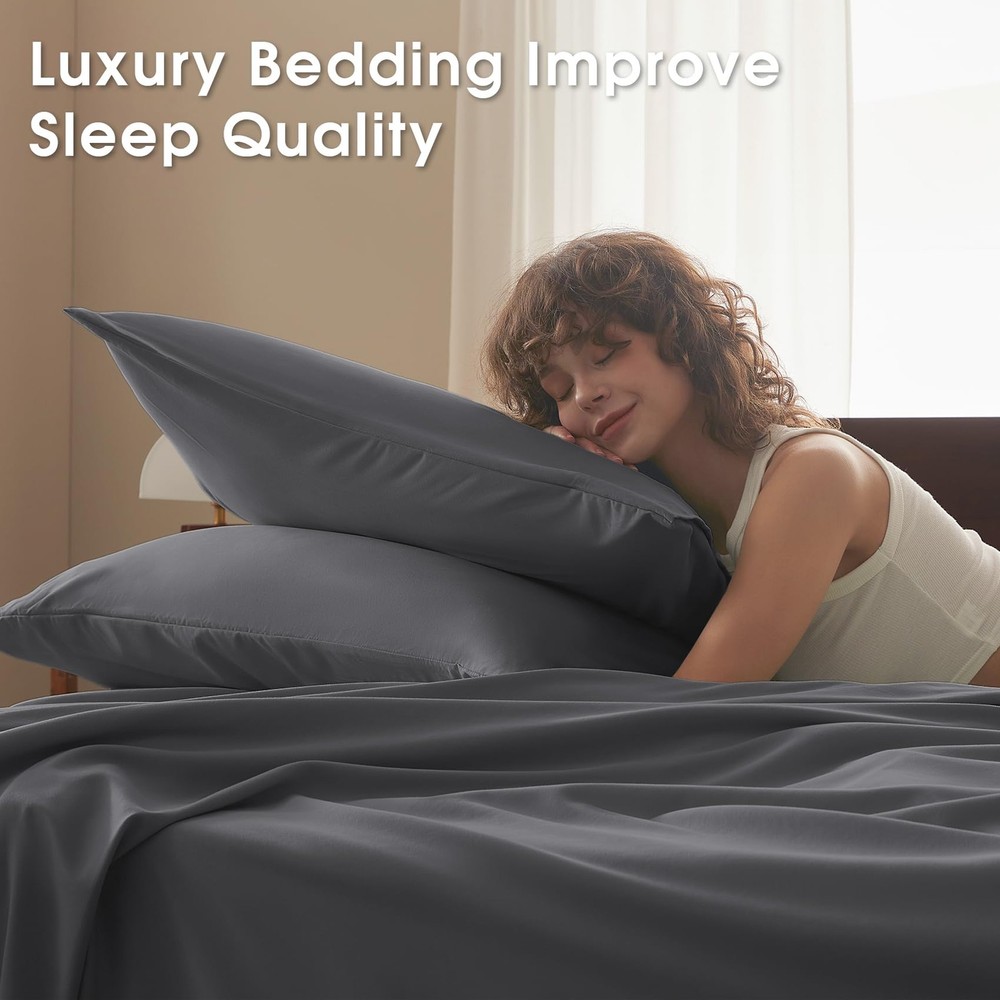 USXIBEI Full Size 4 Piece Sheet Set - Comfy Breathable & Cooling Bed Sheets Set,