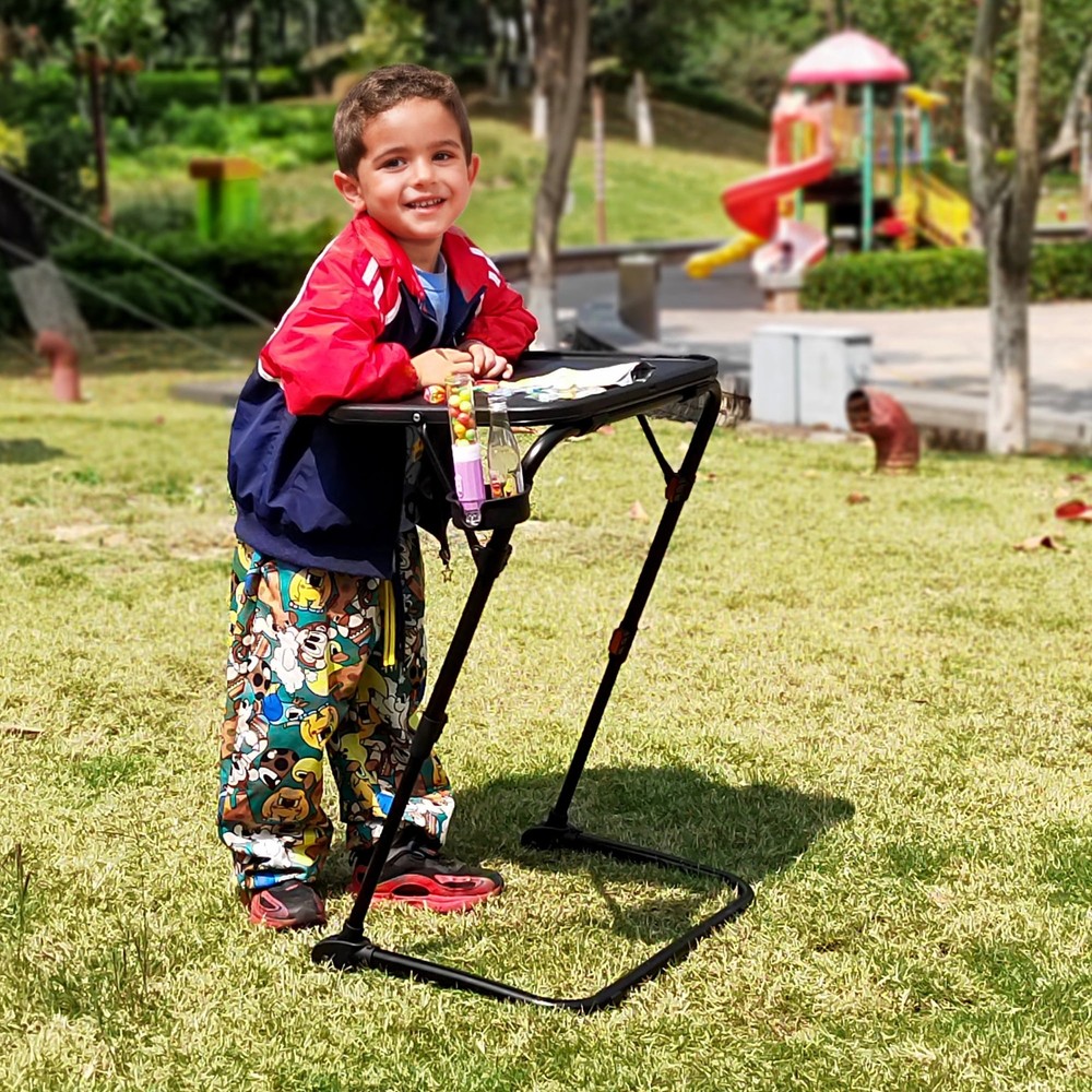 Adjustable Folding Table Portable Small Table Patio Camping/Backyard Black