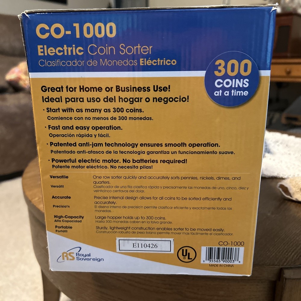 Quick Sort CO-1000 Coin Sorter With Tubes + Overflow tray