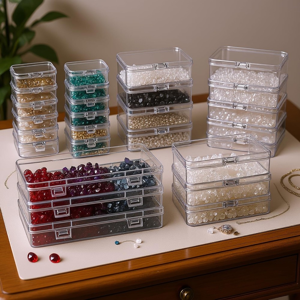 24 Pieces Mixed Sizes Rectangular Empty Mini Clear Plastic Organizer Storage ...