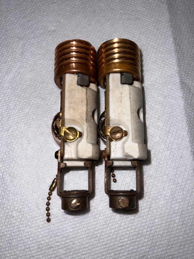 1920’s Antique Porcelain Pull Chain Candlestick Socket Arrow (Pair)