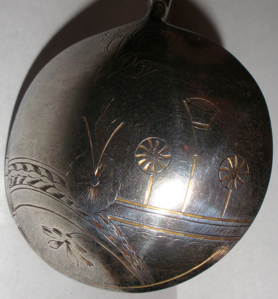 Rare Imperial Russian silver 84 large rope twist spoon w/ pan slavic decoration
