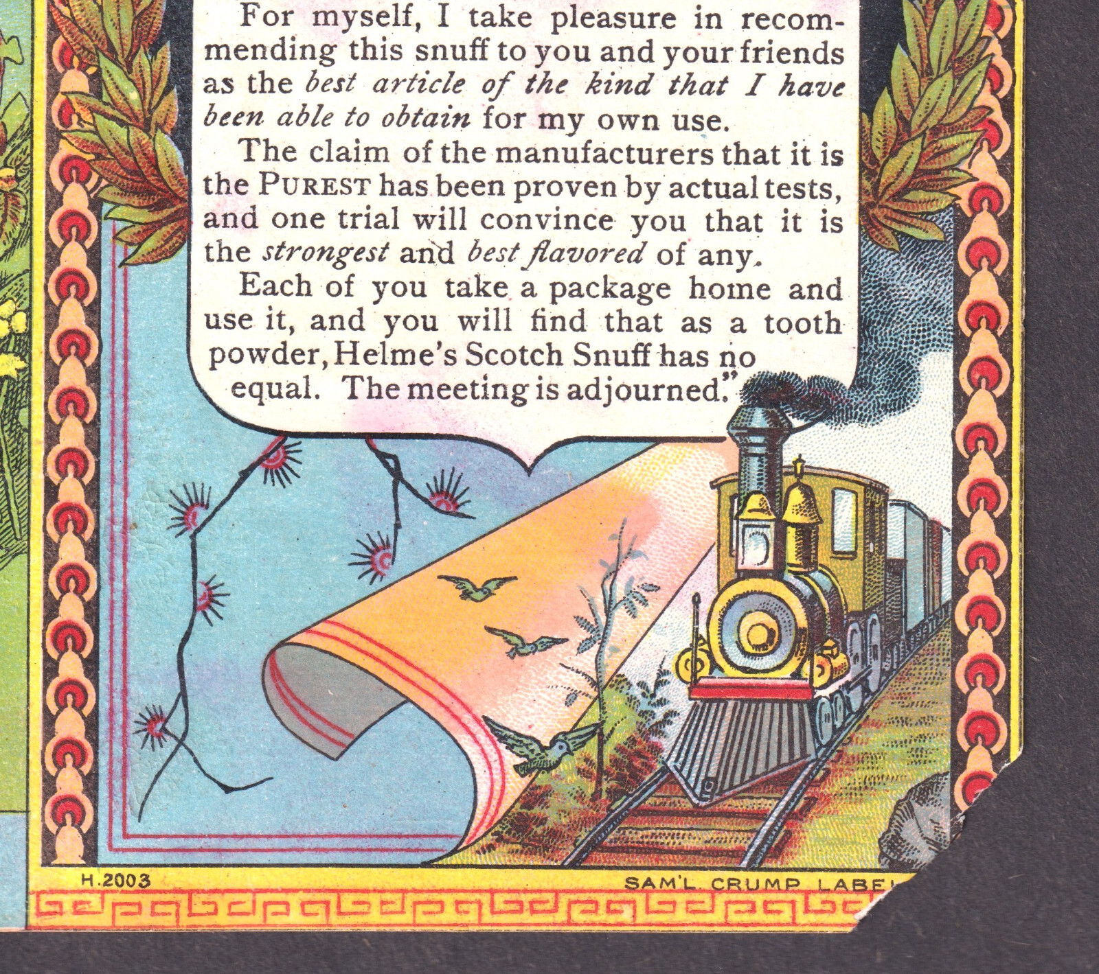 Railroad Snuff RARE 19th Century Tobacco Dorcas Sewing Society Helmes Trade Card