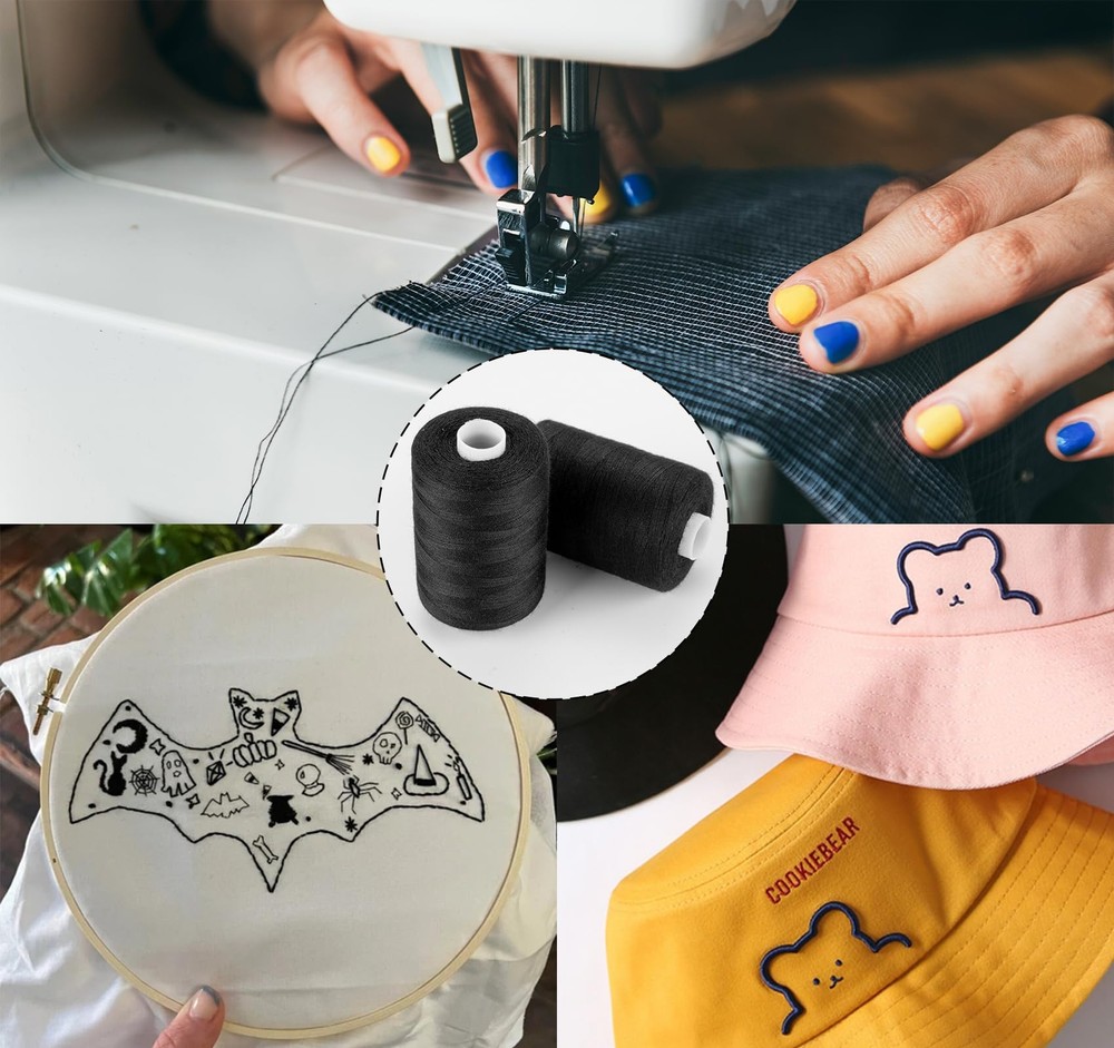 Sewing Thread 12 Spools Black Sewing Thread 1000 Yards per Polyester Thread S...