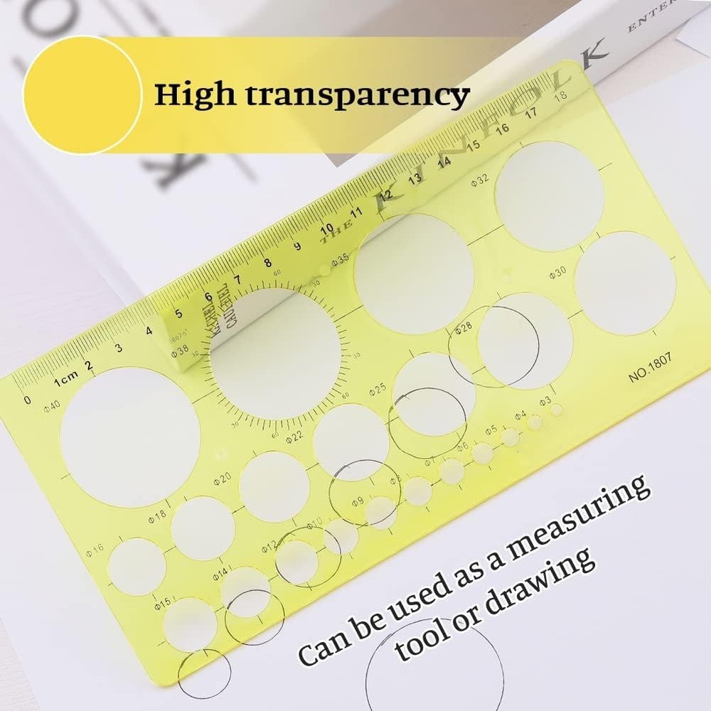 Circle Template for Drawing, Yellow Quilling Tool, Round Hole Ruler Tool, Mul...