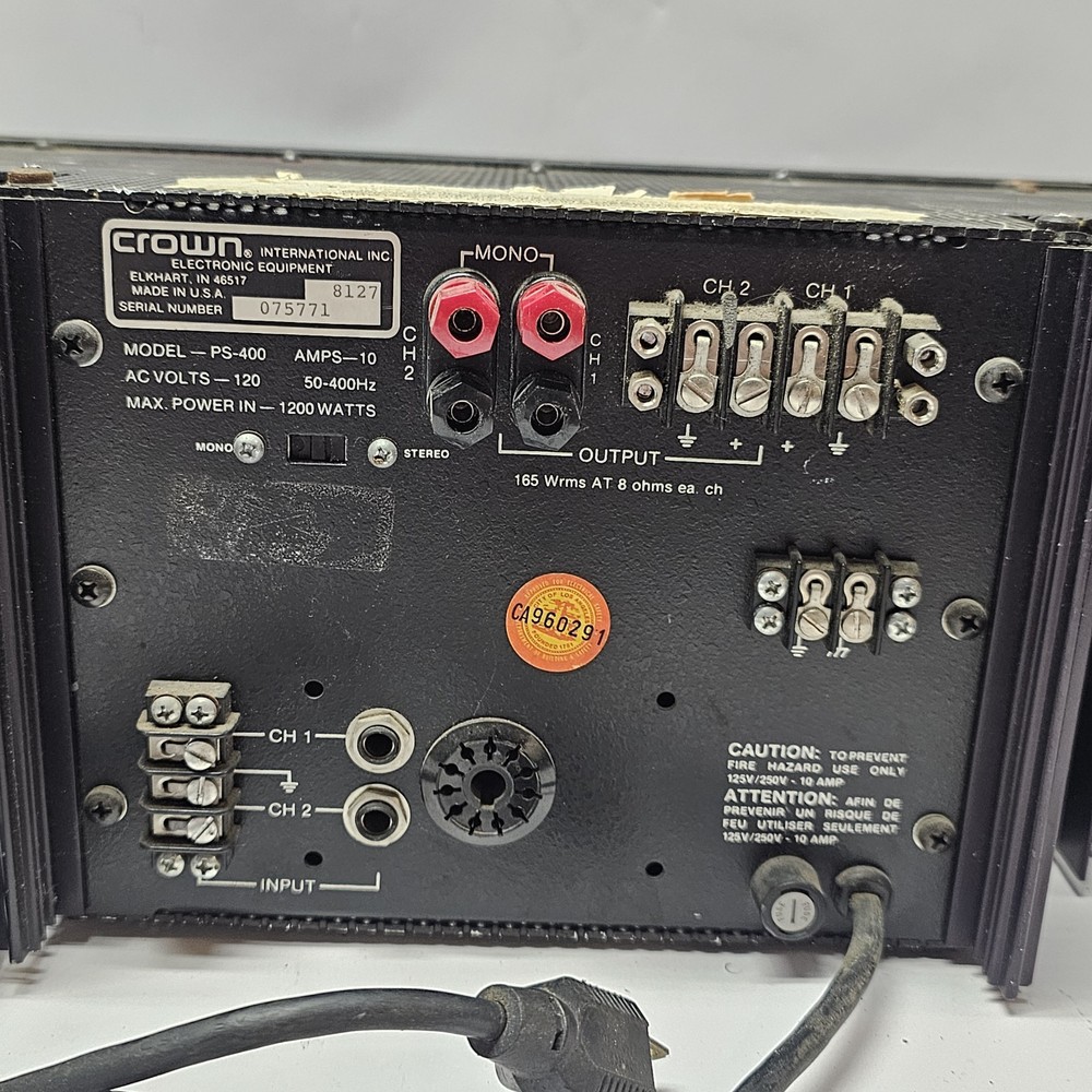 Crown PS-400 Professional Stereo Power Amplifier 2 Channel POWERS ON UNTESTED