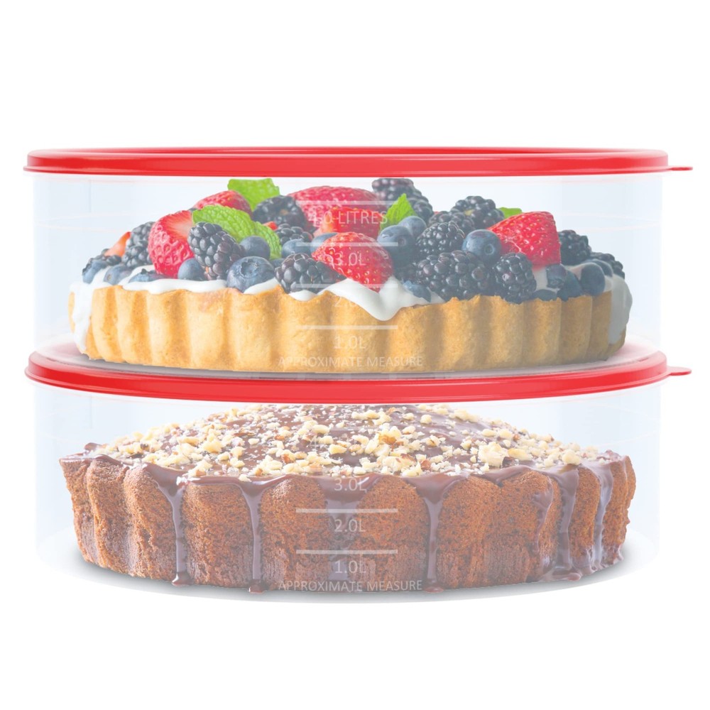 2 Pack Pie Carrier Cake Storage Container With Lid | 10.5 Large Round Plastic C