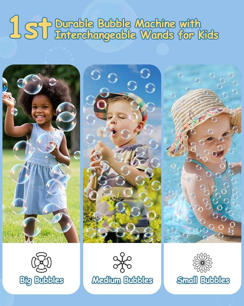 Upgraded Bubble Machine, Make Big/Medium/Small Bubbles, 2000+ - over 10000+ P...