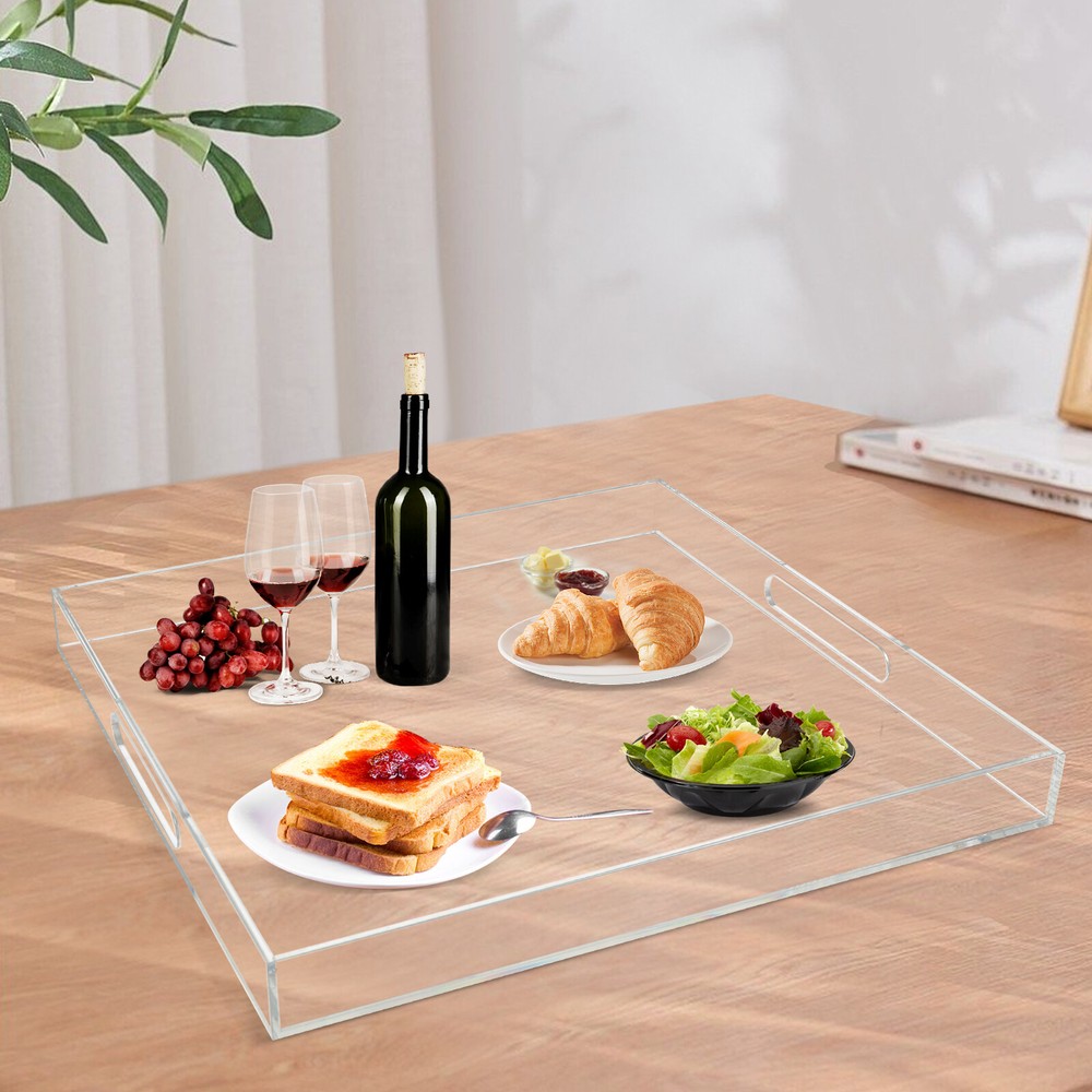 Clear Large Acrylic Serving Tray,Transparent Serving Tray with Handles