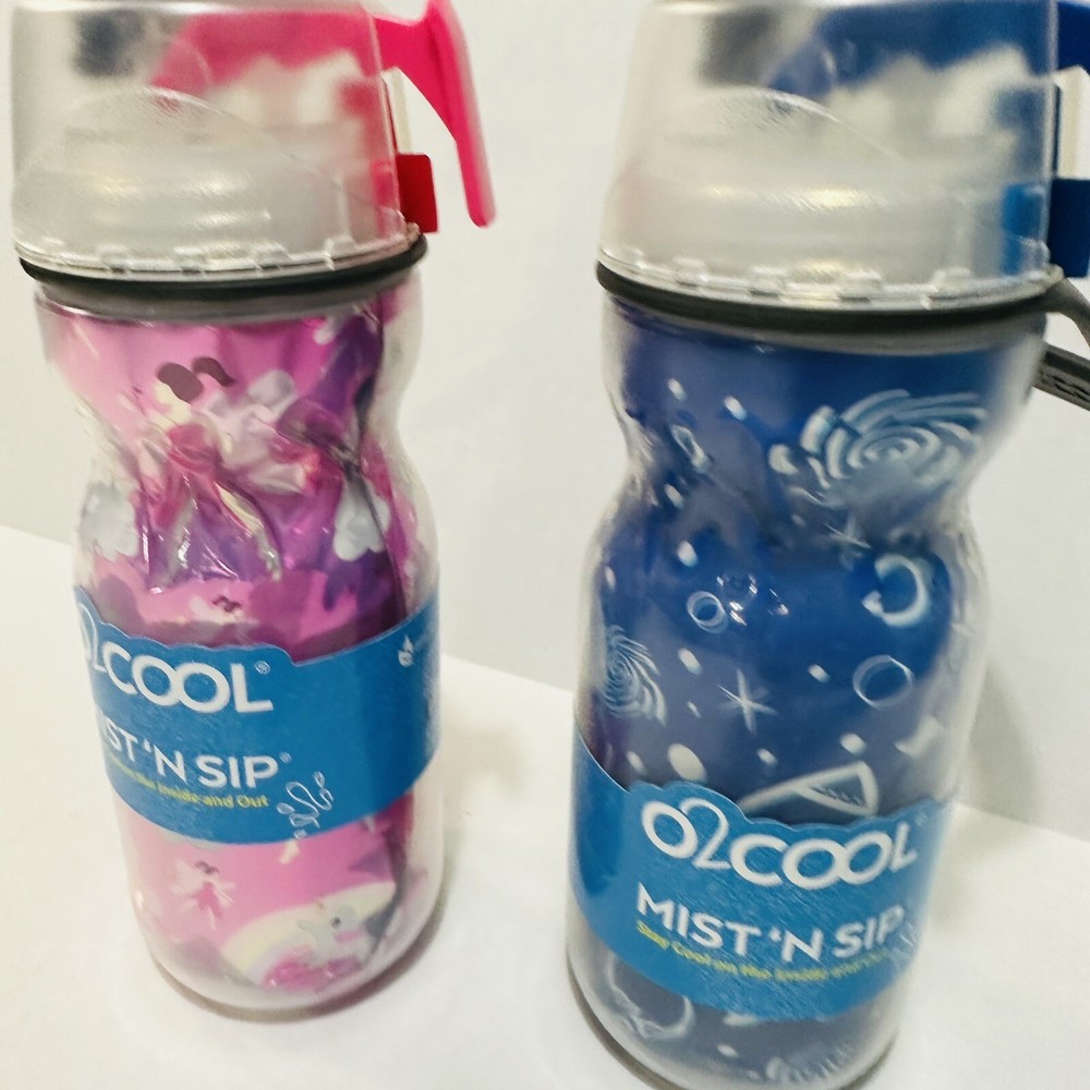 O2Cool Mist 'N Sip Squeeze Trigger Mist Princess & Space Design 12oz (2 Pack)