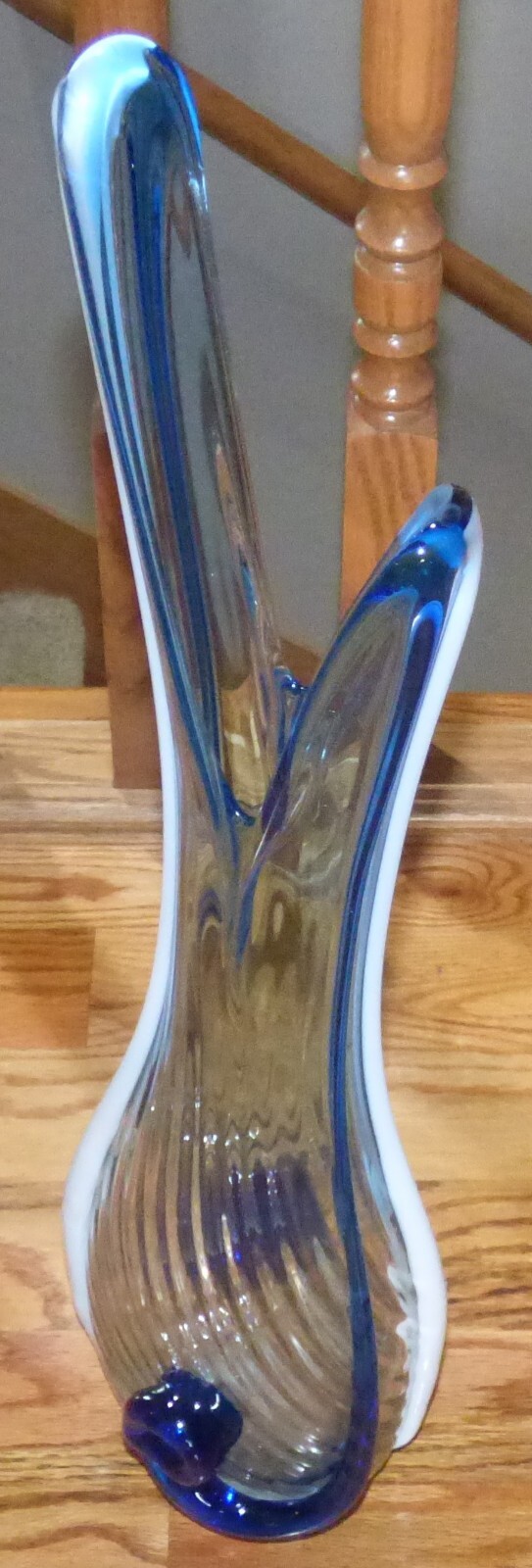 Large 26" MCM Swung Vase with Blue, White and Clear Glass