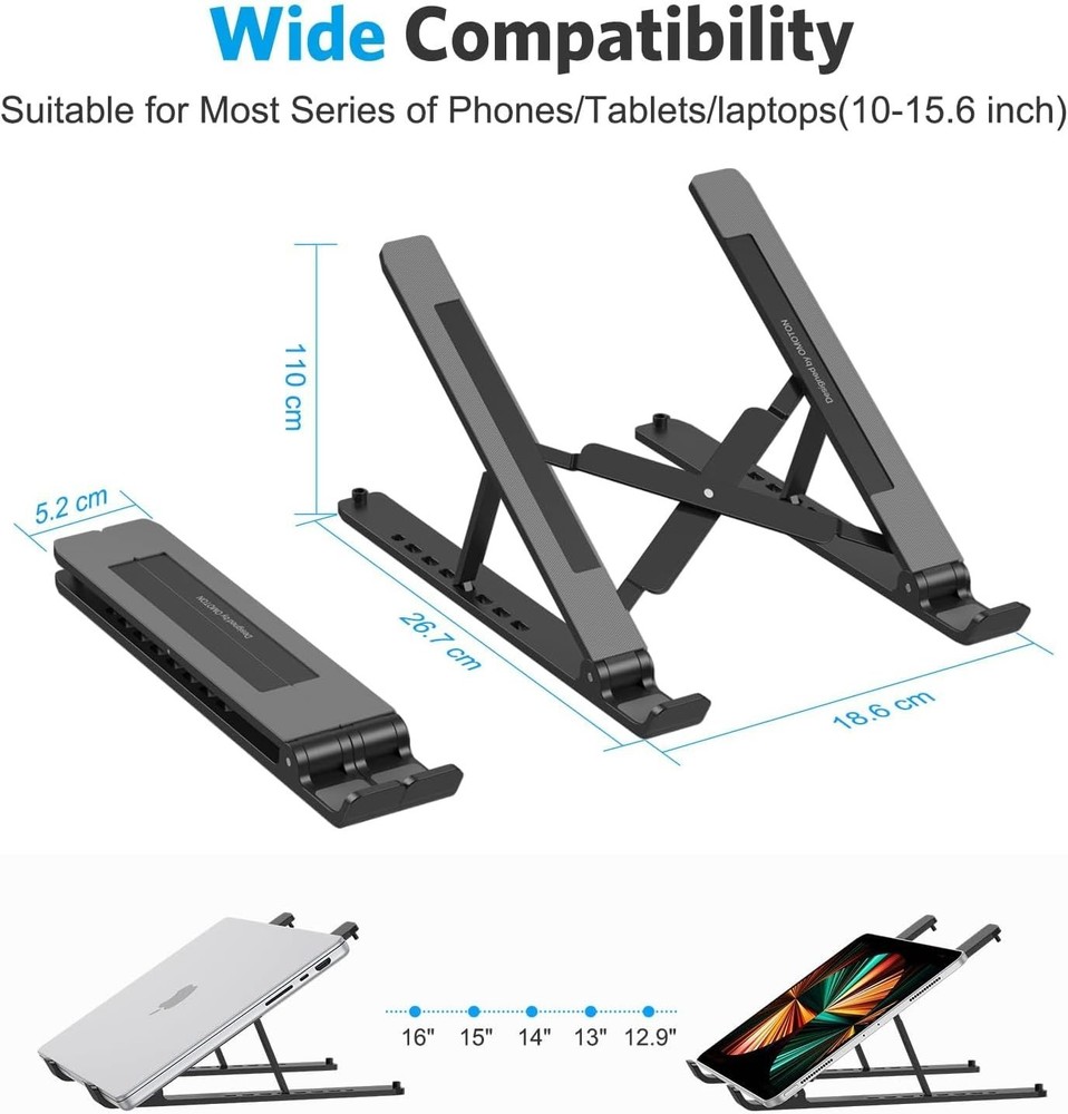 Foldable Laptop Riser with 7 Adjustable Heights - Compatible with All Laptops