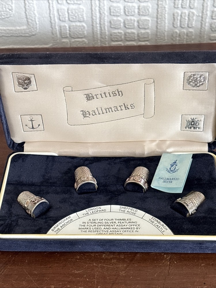 Set If 4 Boxed Silver Thimbles Showing British Assay Marks - 1987