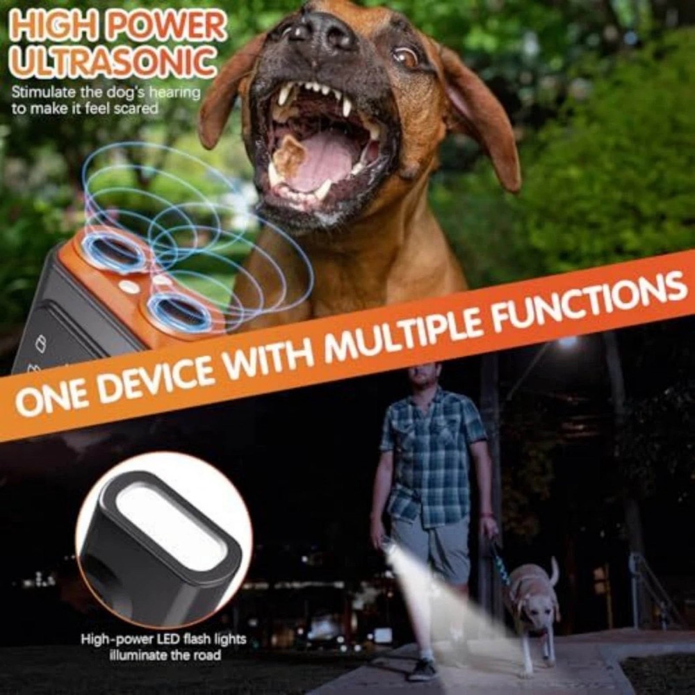 Ultrasonic Dog Training Device with Bark Deterrent and LED Flashlight Feature