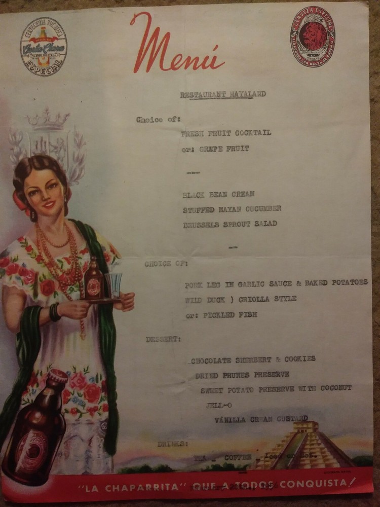 Vintage restaurant single page menu from Restaurant Hayaland