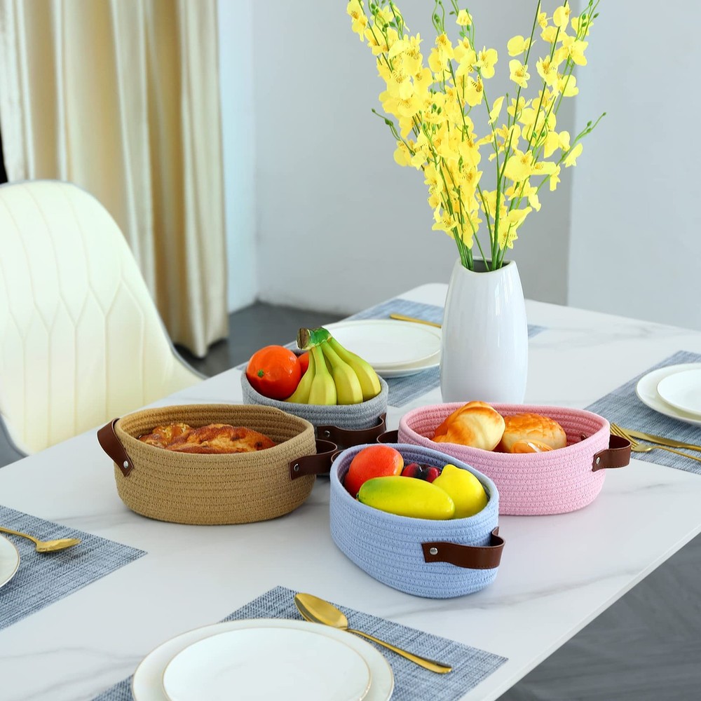 ABenkle Small Woven Basket, Mini Cotton Rope Storage Baskets, Tiny Easter Bas...