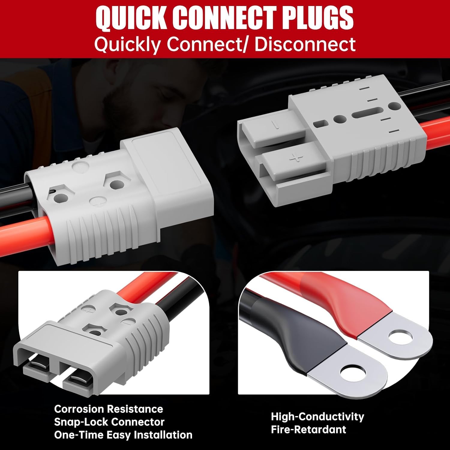 0 Gauge 30Ft Jumper Cables 1000A Heavy Duty Quick Connect Booster for Car Truck