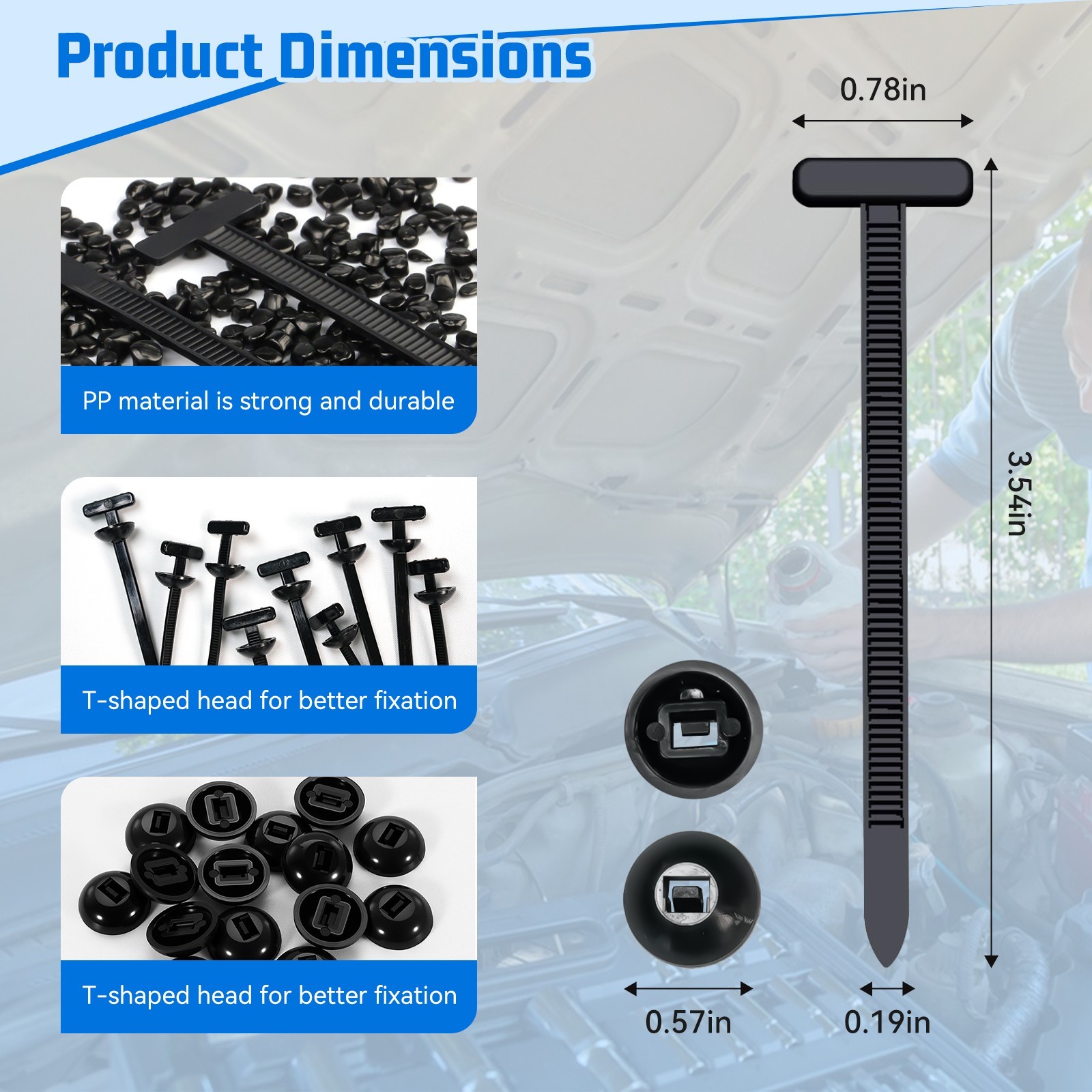 100PCS Nylon Cable Tie Buckle Self Locking Car Body Fastener Clips