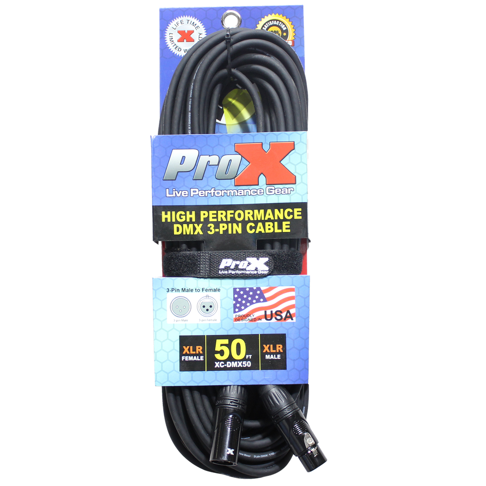 5 ProX 3 Pin 50 ft DMX High Performance Lighting Cable - DJ Data Cable