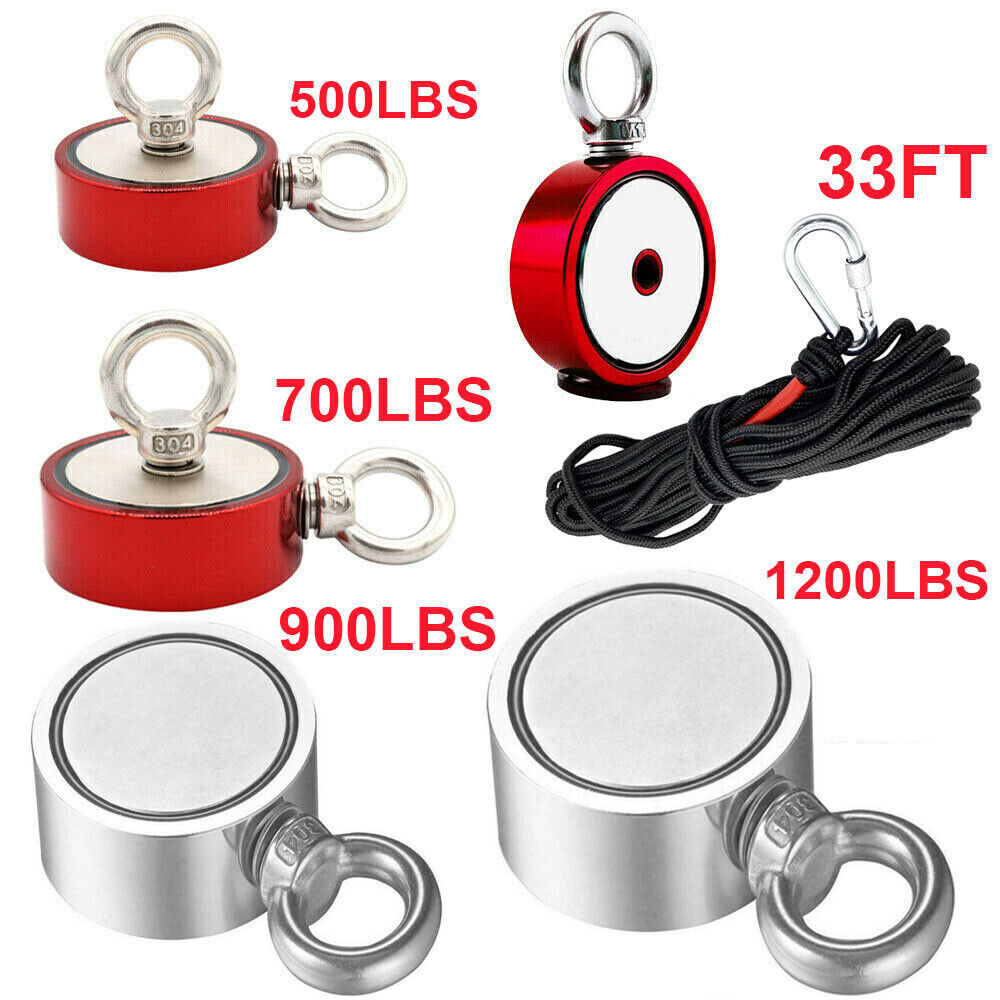 Fishing Magnet Kit Up To 2000lbs Pull Force Super Strong Neodymium +33ft Rope
