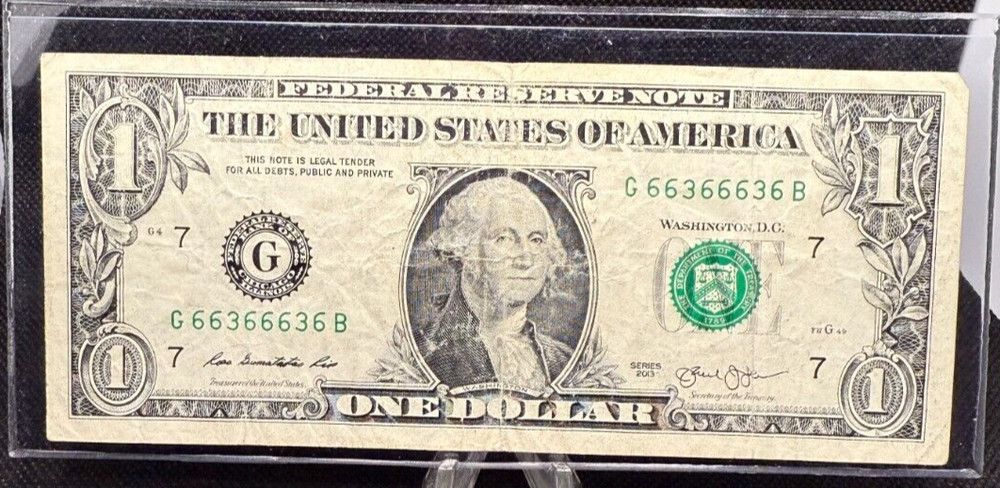 FANCY BINARY REPEATER SERIAL Six & Three's One Dollar Note $1 2013 G66366636B