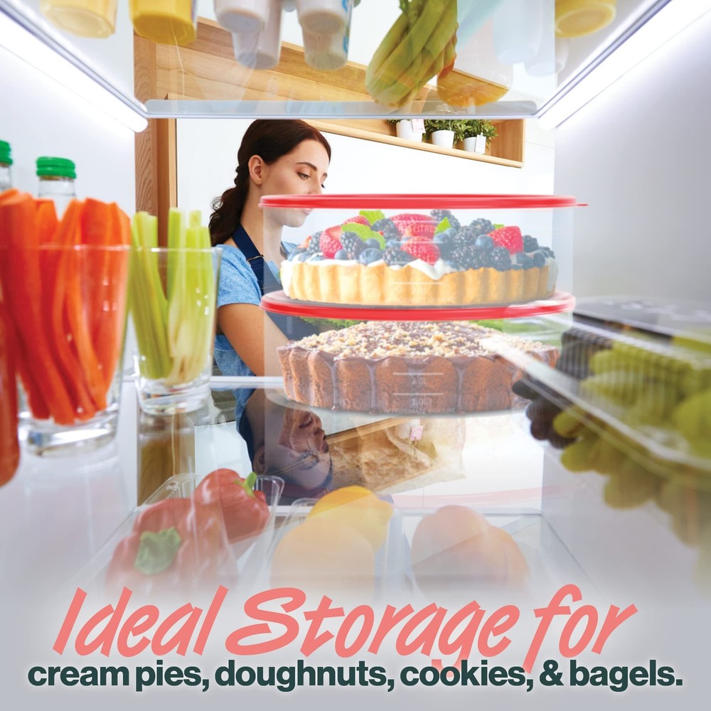 2 Pack Pie Carrier Cake Storage Container With Lid | 10.5 Large Round Plastic C
