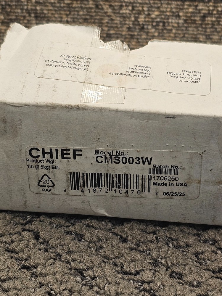 Chief CMS003W 3" Speed-Connect Fixed Extension Column White