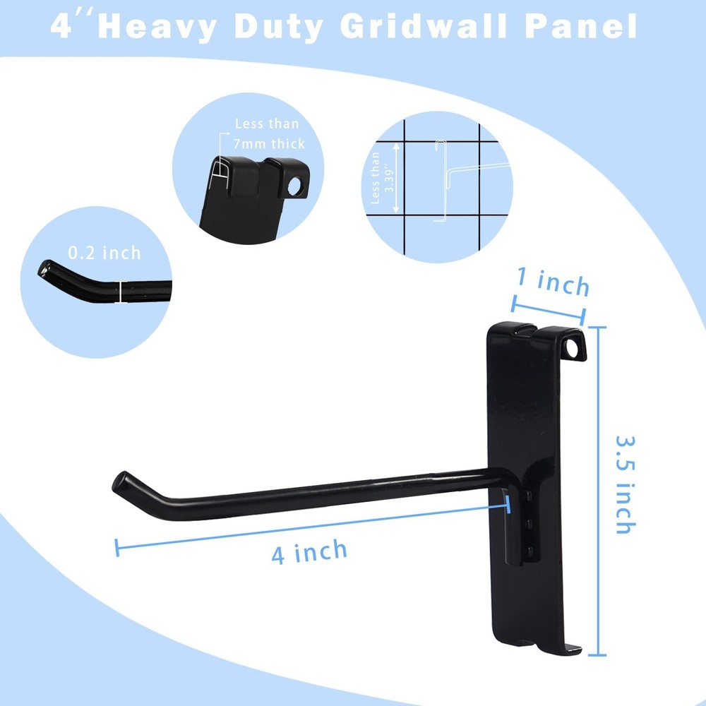 Gridwall Hooks 4 Inch,12PC Display Hooks for Grid Wall, Hooks for Grid Wall P...