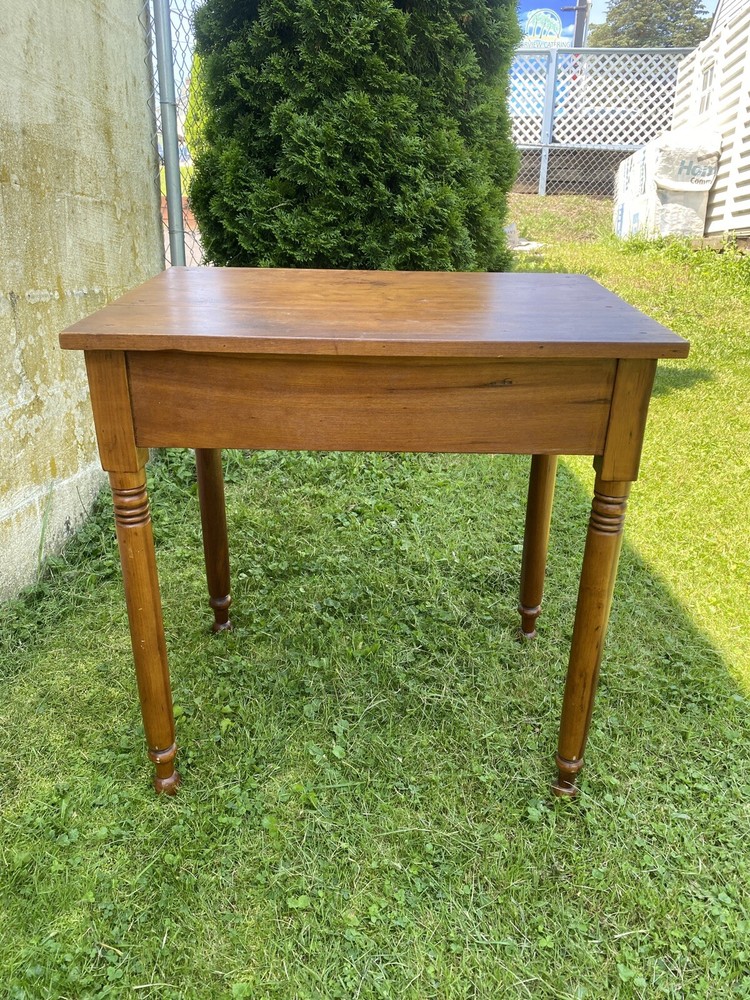 Antique Solid Maple Farmhouse Table with Drawer, Turned Legs, Rustic Desk