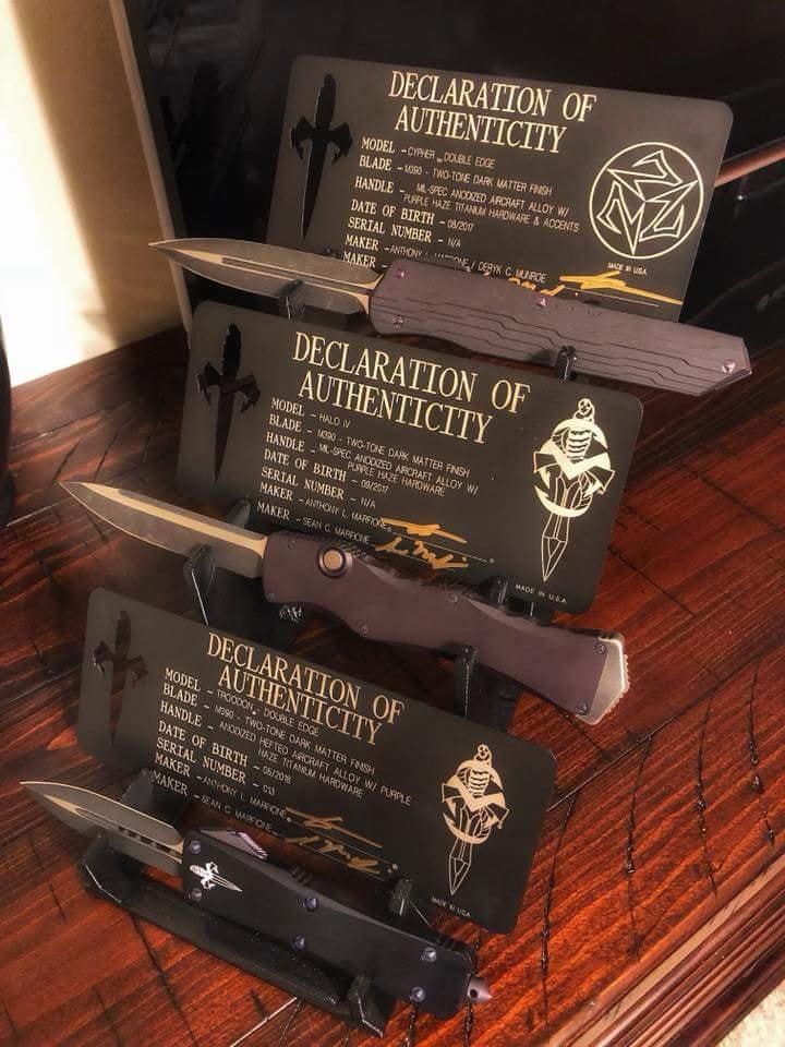 3 tier Microtech Marfione custom display rack ultratech Combat Troodon Cypher