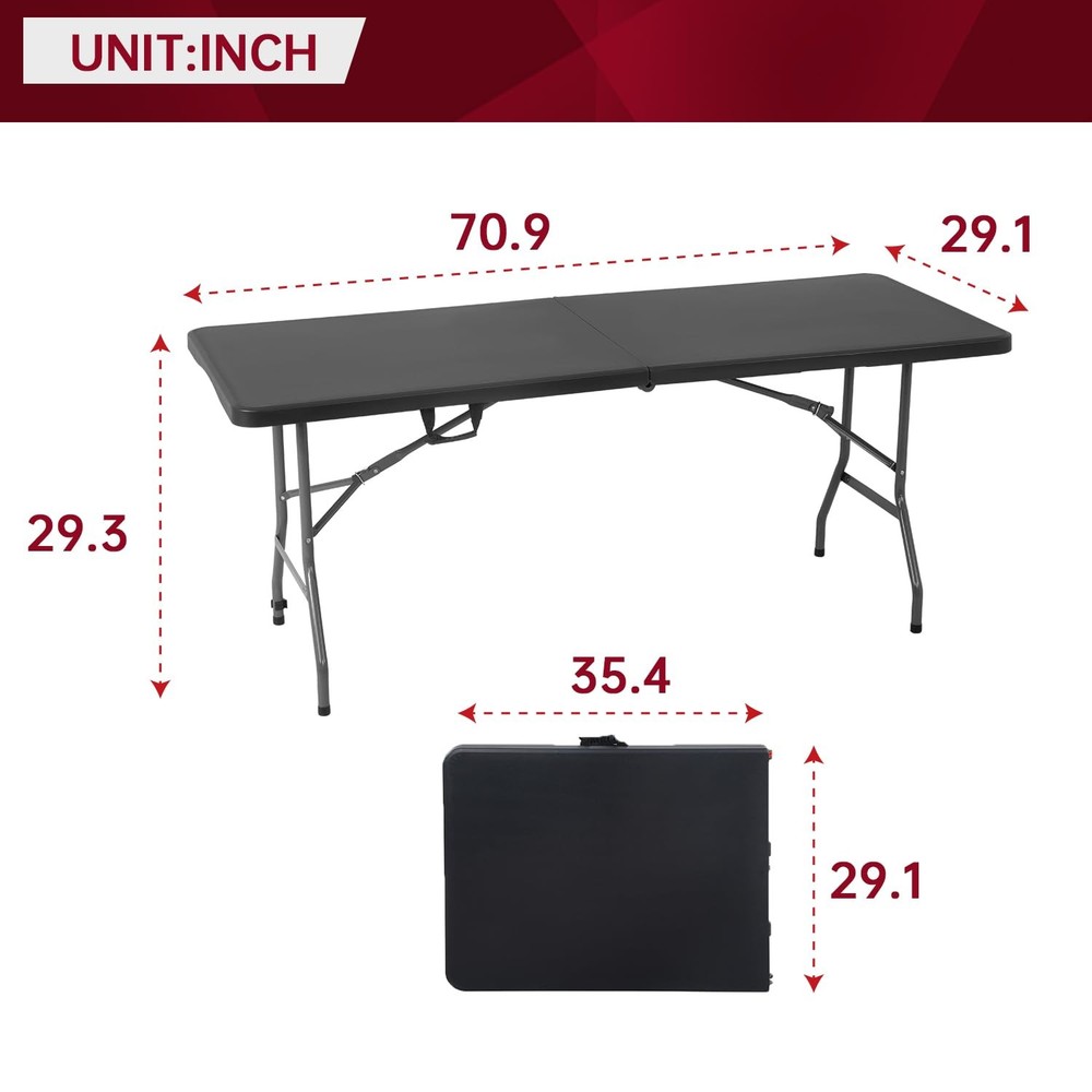 PayLessHere | 6FT Folding Table | Black | Portable Plastic 6 FT,