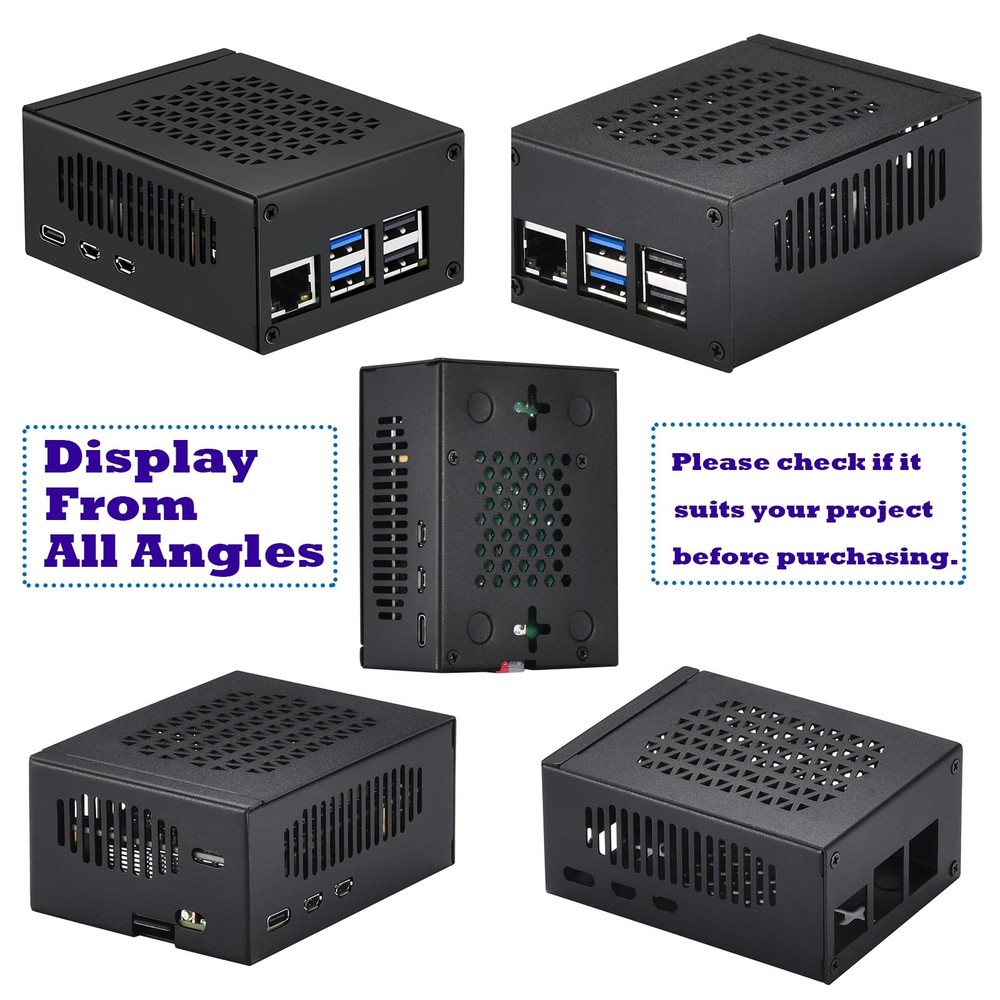 Metal Case for Raspberry Pi 5, Support 5 Active Cooler, PCIe Black