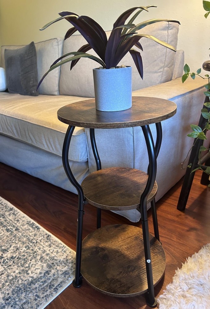 Adjustable Height C Shaped End Table, 360° Swivel Side Table TV Tray for Small