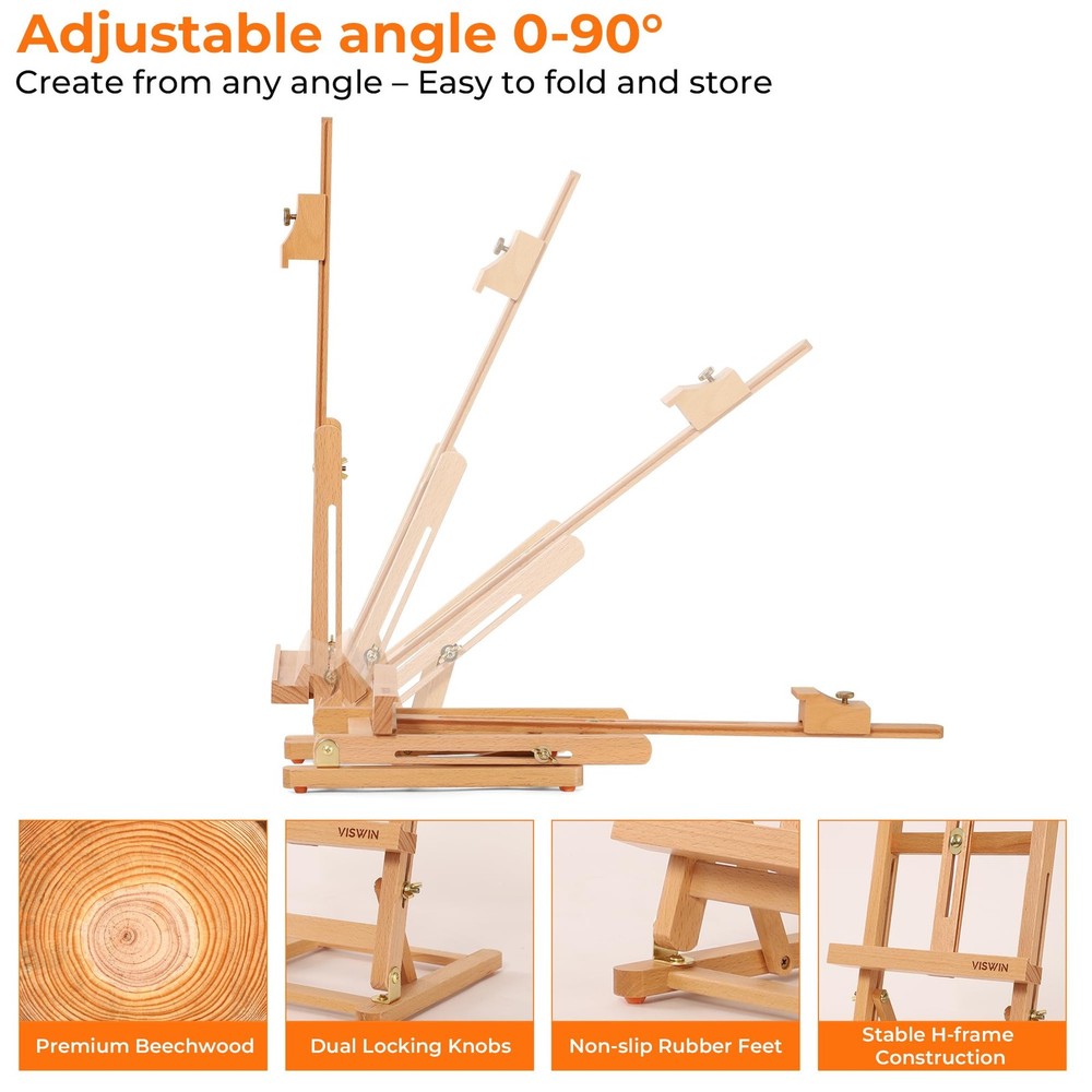 VISWIN H-Frame Tabletop Easel for Painting, Adjustable Beech Wood Table Top Ease