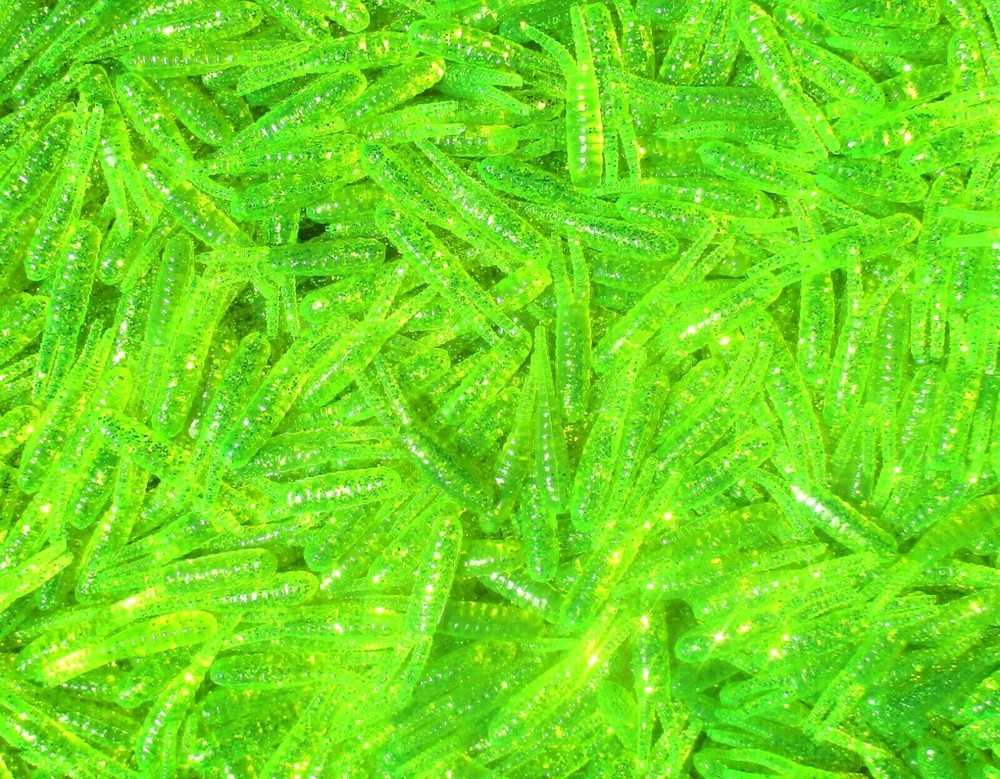 50ct CHARTREUSE SILVER FLAKE 1.5" SPLIT TAIL BEETLES Crappie Baits Panfish Lures
