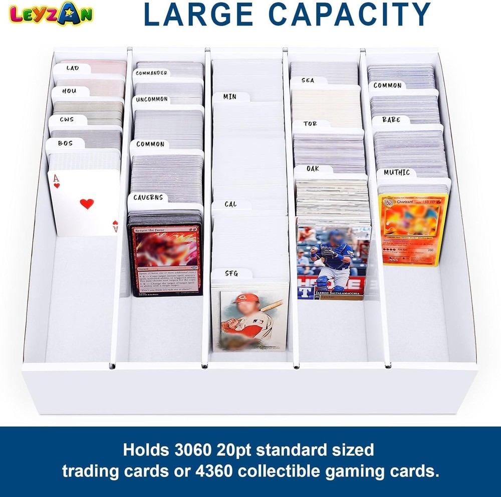 5 Row Trading Card Storage Box, 4 Pack Cardboard Storage Box with Divider for...