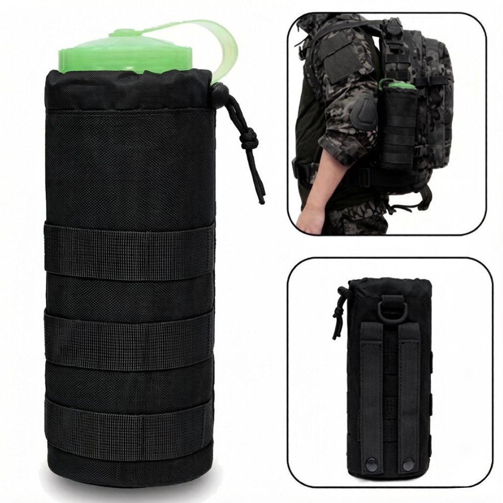 Tactical MOLLE Water Bottle Pouch with Drawstring Open Top & Mesh Bottom Holder