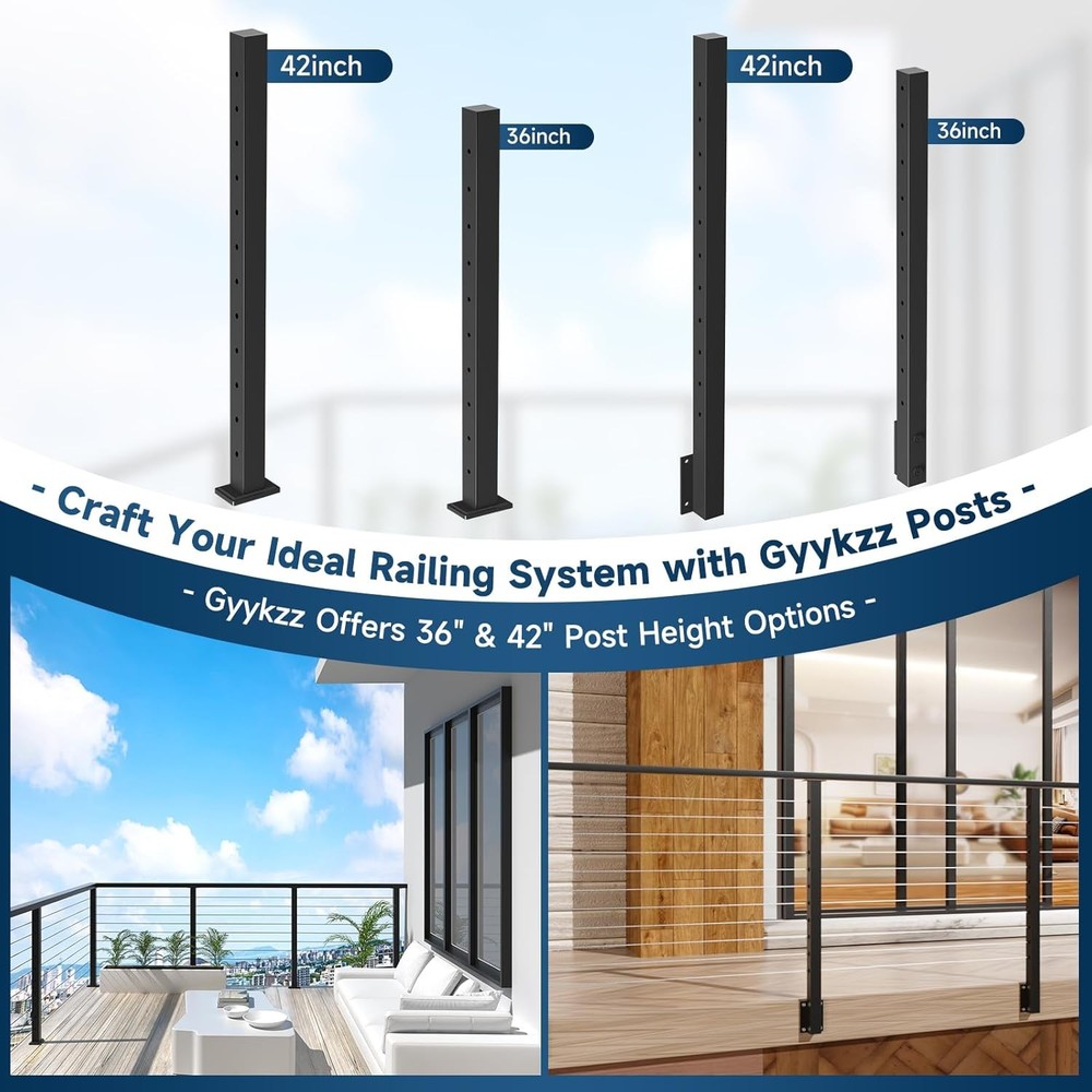 8FT Stainless Steel T304 Black Handrail, 2 Pack Rectangular Cuttable Handrail